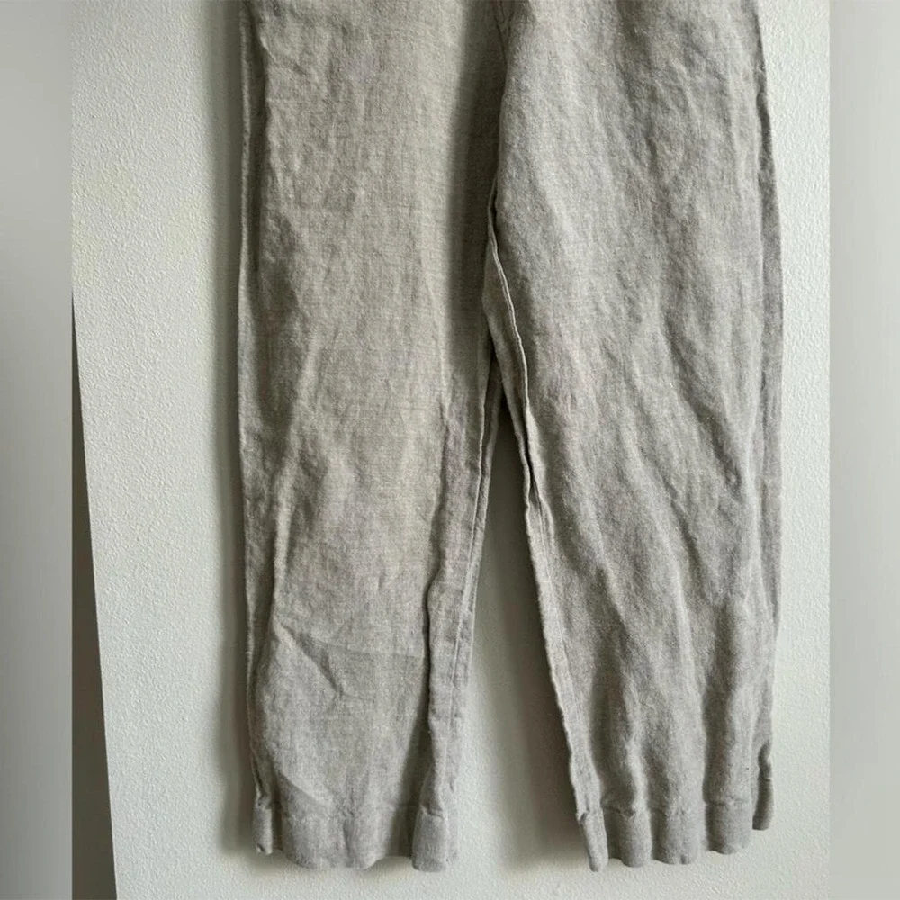 Banana Republic 100% Linen Wide Leg Pants Women's 4 Beige Tie Waist Coastal